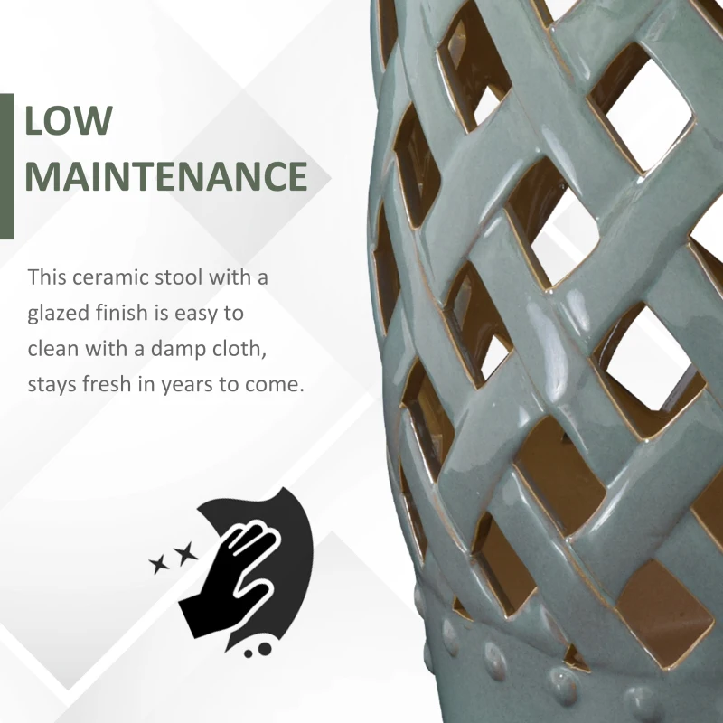 Outsunny 13" x 18" Ceramic Garden Stool with Woven Lattice Design & Glazed Strong Materials Decorative Outdoor Stool, Green