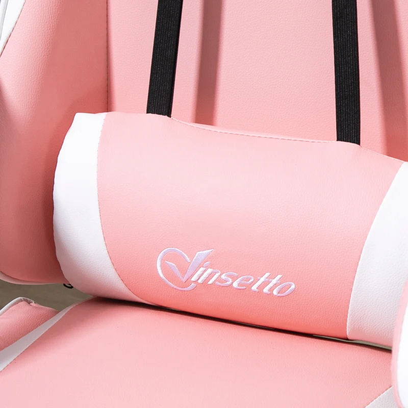 Vinsetto Racing Gaming Chair with Lumbar Support, Head Pillow, Swivel High Back Recliner Gamer Desk Chair for Office, Pink