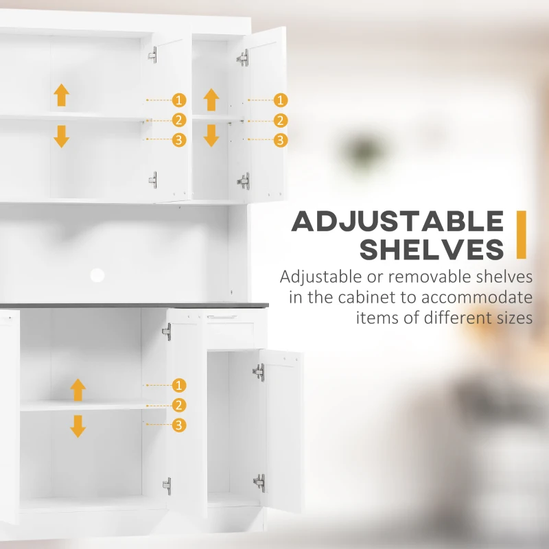 HOMCOM 71" Kitchen Pantry Cabinet, Storage Buffet with Hutch, Adjustable Shelves for Living Room, High Gloss White