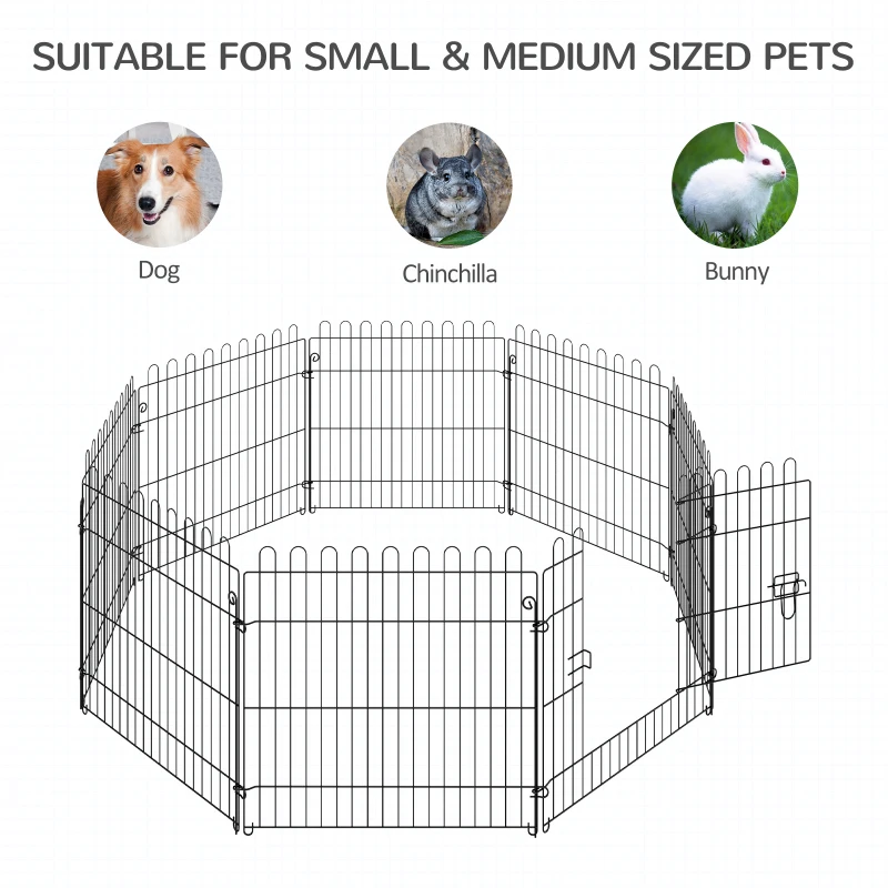 PawHut 24inch 8-Panel Dog Playpen Octagon Pet Exercise Playpen Crate Foldable Dog Cage Pen Puppy Kennel, Black