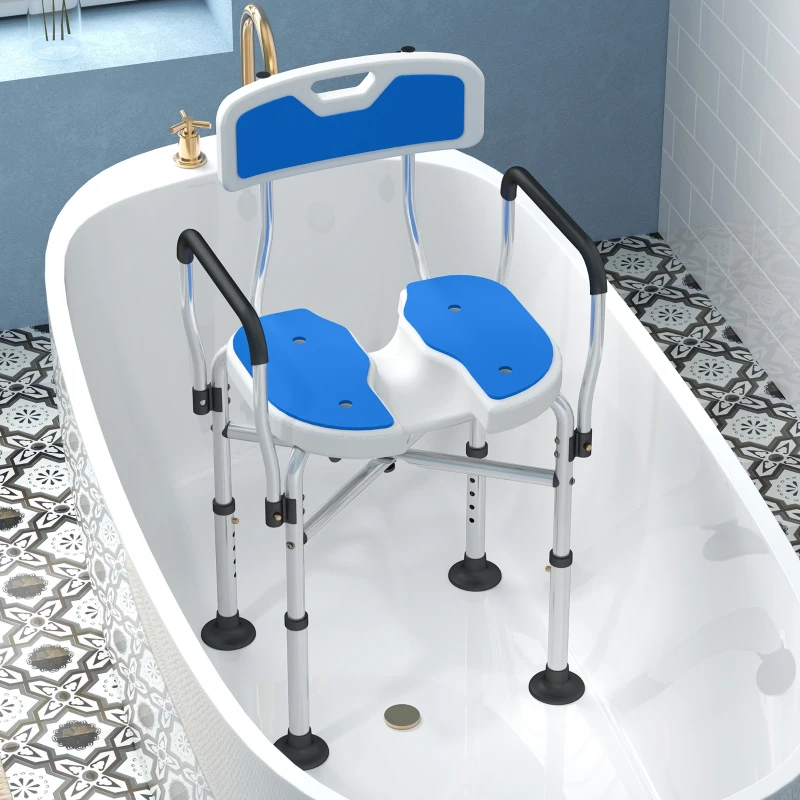 HOMCOM Upgraded Shower Chair Non-slip Bath Chair with U-shaped Shower Seat and Crossing Bars, Dark Blue