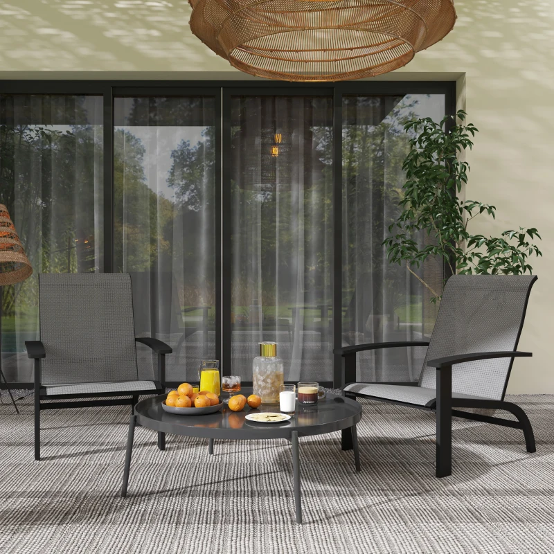 Outsunny 2 Pieces Outdoor Adirondack Chairs Muskoka Chairs with Aluminum Frame, Mesh Seat, High Back for Garden, Deck, Dark Grey