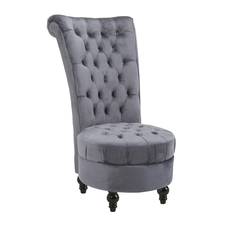 HOMCOM Retro High Back Armless Royal Accent Chair Fabric Upholstered Tufted Seat for Living Room, Dining Room and Bedroom, Grey