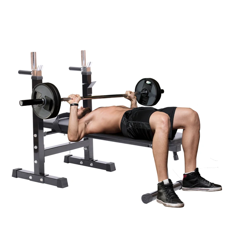 Soozier Adjustable Weight Bench With Barbell Rack, Folding Strength Training Lifting Home Gym, Leather Padded Workout Stand