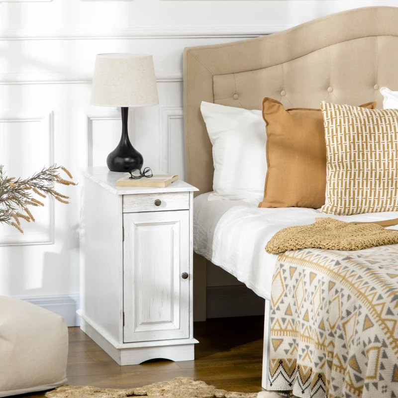 HOMCOM Flip Top End Side Table with Storage Drawer and Cabinet, 11.5" x 24" x 24.25", White