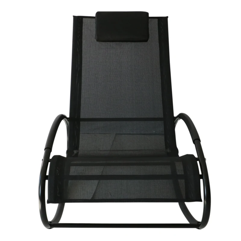 Outsunny Patio Texteline Rocking Lounge Chair Orbital Zero Gravity Rocker Outdoor Recliner Seat w/ Padded Pillow Black