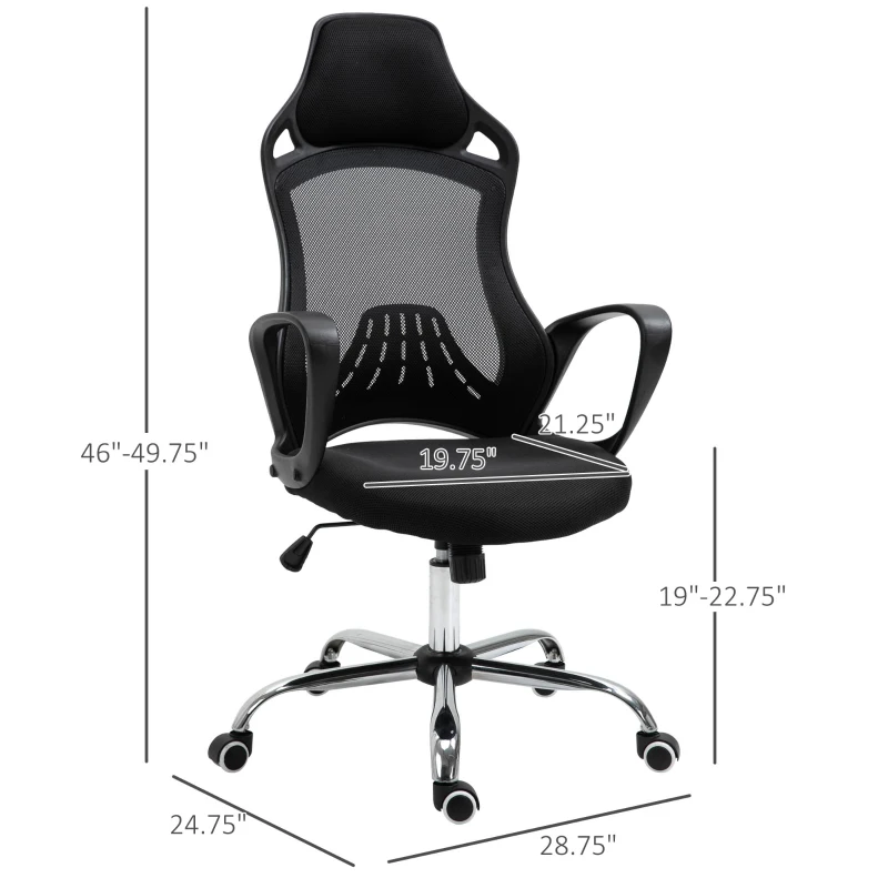 Vinsetto High Back Office Chair Mesh Desk Chair with Adjustable Backrest, Swivel Task Chair with Ergonomic Design Conference Office, Black