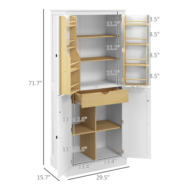 HOMCOM 72" Kitchen Pantry Storage Cabinet, Modern Tall Kitchen Cabinet with 5-tier Storage Shelving, 8 Spice Racks, Drawer
