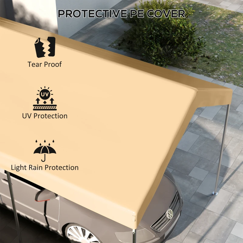 Outsunny 20' x 10' Carport Replacement Canopy for Model 84C-207WT or 84C-386V00WT with Ball Bungee Cords, Beige (Only Cover)