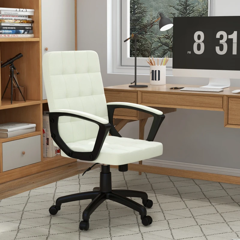 Vinsetto Mid Back Office Chair, Computer Chair for Desk, with Adjustable Height, Swivel Wheels, Arms, Cream White