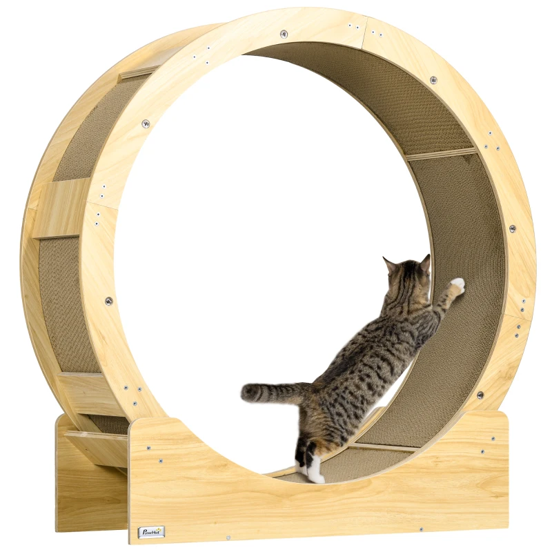 PawHut 36" Cat Wheel for Indoor Cats with Brake, Scratching Pads, Oak