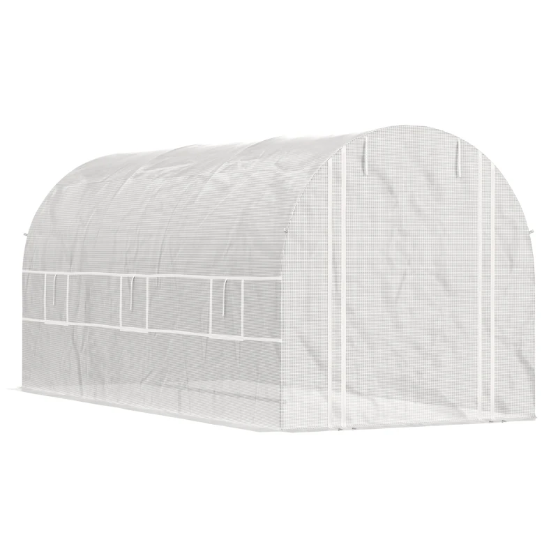 Outsunny 14.6' x 6.6' x 6.6' Walk-In Tunnel Greenhouse, Large Garden Hot House Kit with 6 Roll-up Windows & Roll Up Door, Steel Frame, White