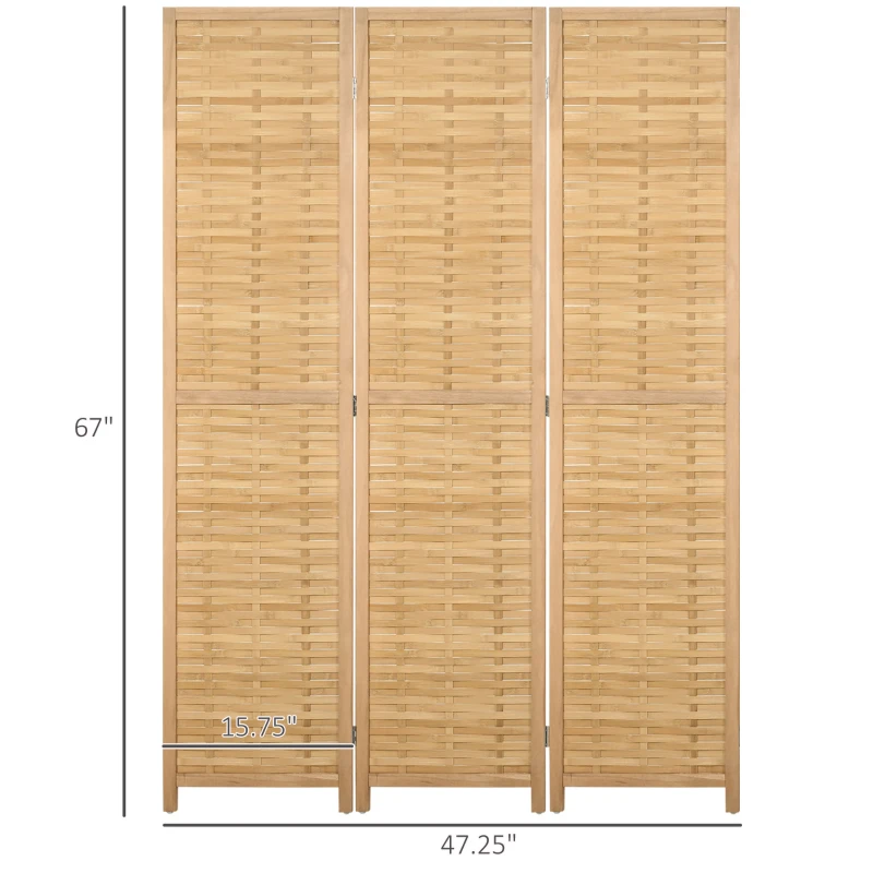 HOMCOM Hand Woven Room Divider, 3 Panel Bamboo Folding Privacy Screen for Home Office, 47.25"x67"x0.75", Natural