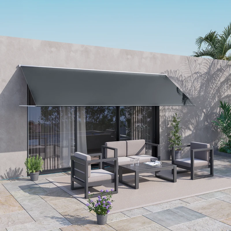 Outsunny 13' x 4' Retractable Awning, Garden Awnings for Doors and Windows with Easy Chain Operation and UV30+ Fabric, Sun Canopies for Patio, Deck, Balcony, and Yard, Dark Gray