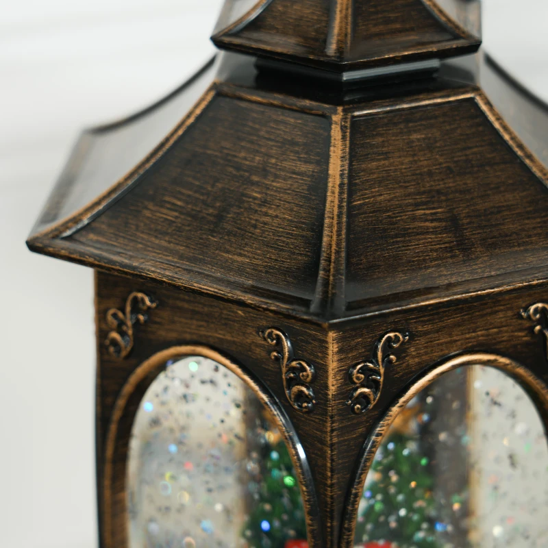 HOMCOM Musical Christmas Snow Globe Lantern, Battery Operated Lighted Snow Globe with Glitter for Holiday or Gift, Bronze
