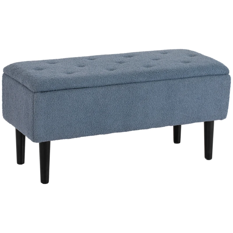 HOMCOM Modern Storage Bench, Ottoman with Storage and Teddy Velvet Upholstery for Living Room, Bedroom, Blue