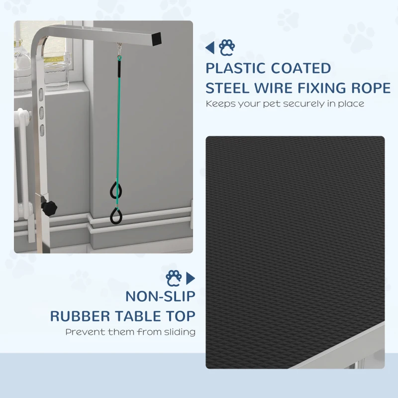 PawHut Foldable Grooming Table for Dogs with Height Adjustable Grooming Arm, Storage Shelf, Black