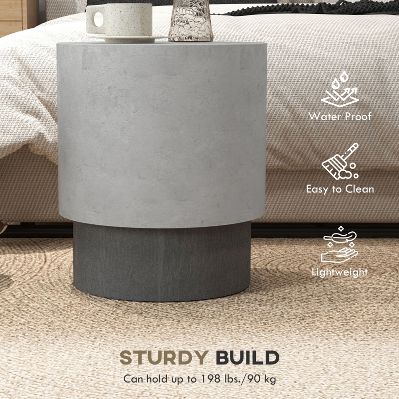 HOMCOM Lightweight Accent Table with Concrete Finish, Round Side Table with 4 Adjustable Feet for Indoor, Outdoor