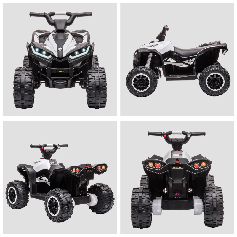 Aosom 12V Kids ATV Quad Car with Forward & Backward Function, Four Wheeler for Kids with Wear-Resistant Wheels, Music, Electric Ride-on ATV for Toddlers Ages 3+ Years Old, White