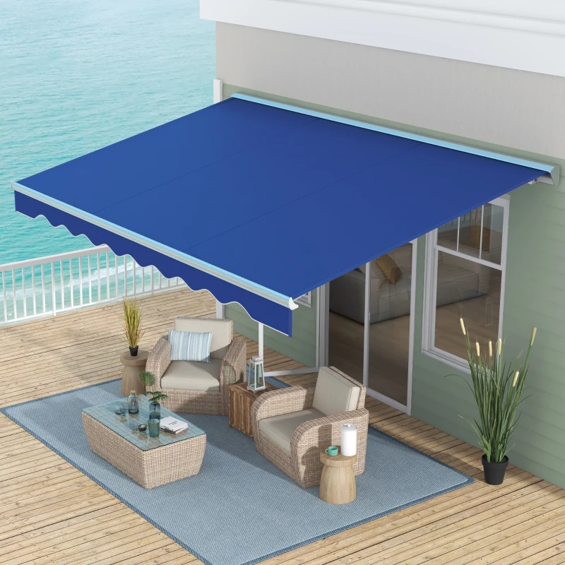 Outsunny 16.5' x 10' Electric Awning, Retractable Awning with LED Lights and Remote Controller for Door and Window, Blue