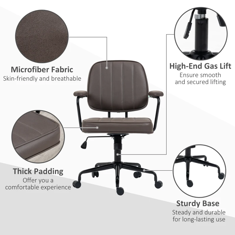 Vinsetto Microfiber Office Chair Desk Chair with 360 Degree Swivel Wheels Adjustable Height Tilt Function Light Brown