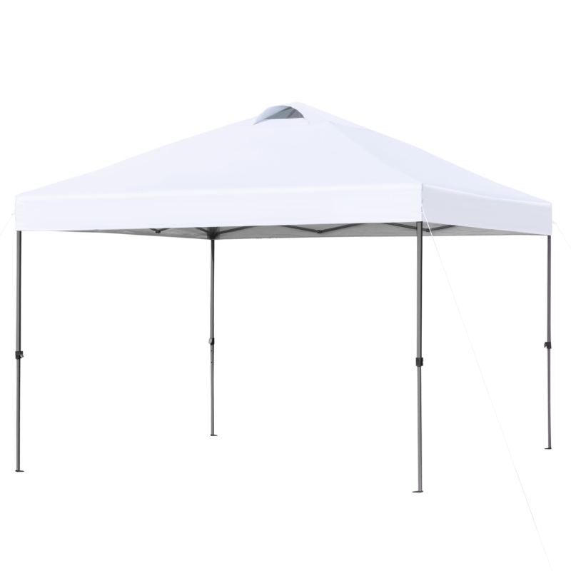 Outsunny 10' x 10' Pop Up Canopy Tent, Instant Sun Shelter with 3-Level Adjustable Height, Top Vents and Wheeled Carry Bag for Outdoor, Garden, Patio, White