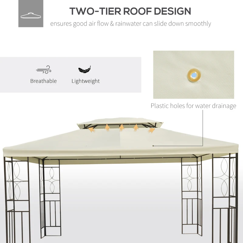 Outsunny 10x13ft Steel Gazebo Sun Shelter Patio Outdoor Party Event Canopy Vented Roof Cream White