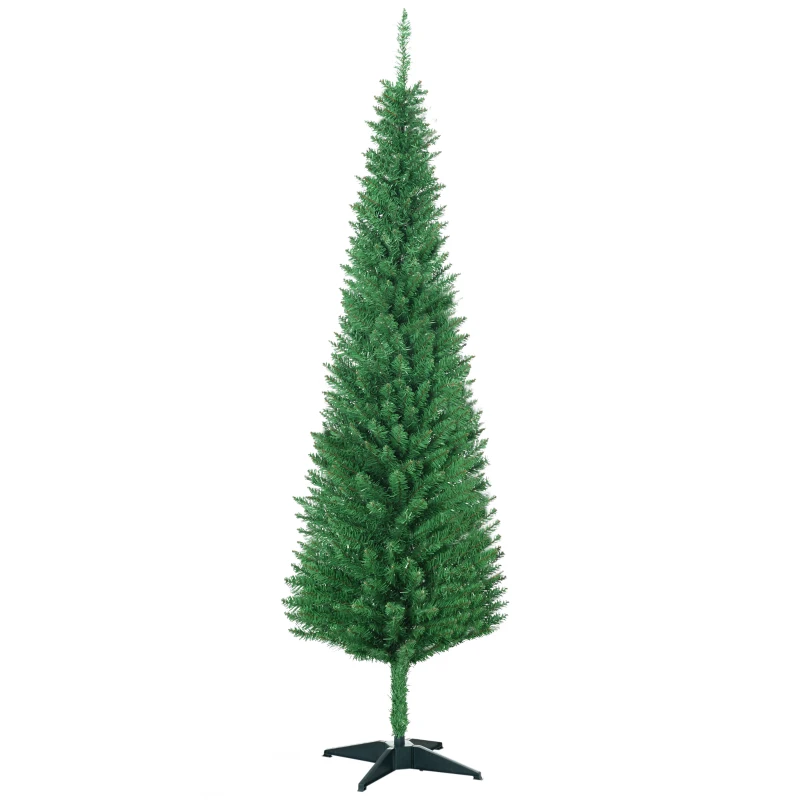 HOMCOM 6FT Decorated Christmas Tree, Pencil Christmas Tree with 390 Realistic Branch Tips and Plastic Stand, Light Green