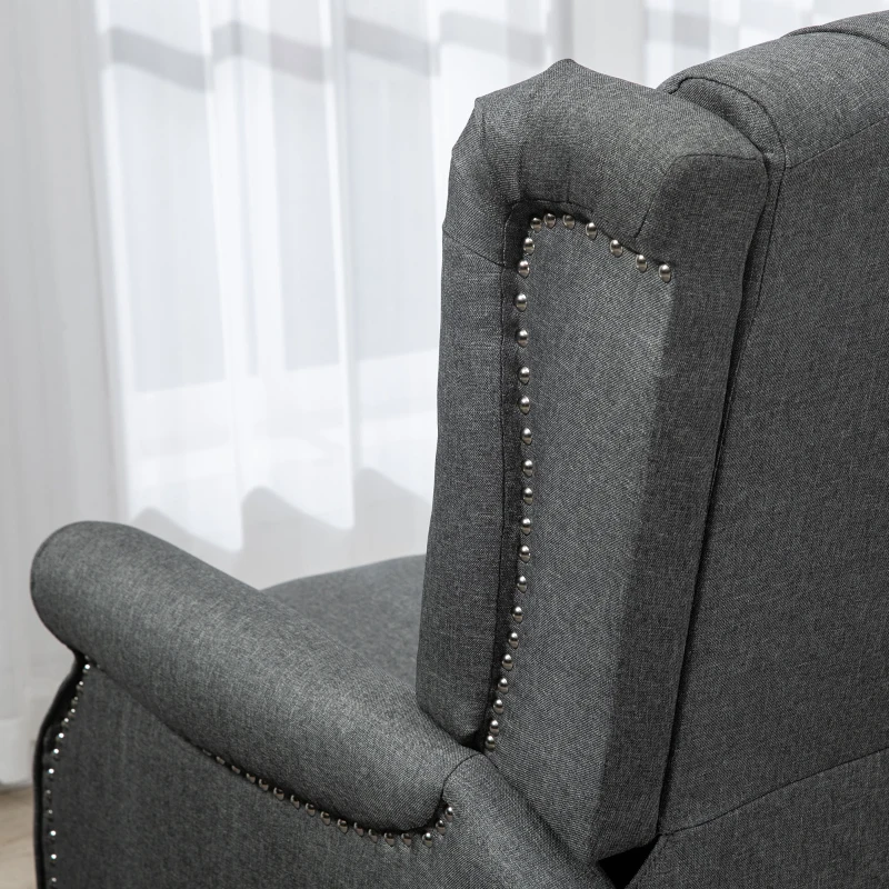 HOMCOM Wingback Reclining Chair with Footrest, Button Tufted Recliner Chair with Rolled Armrests for Living Room, Dark Grey