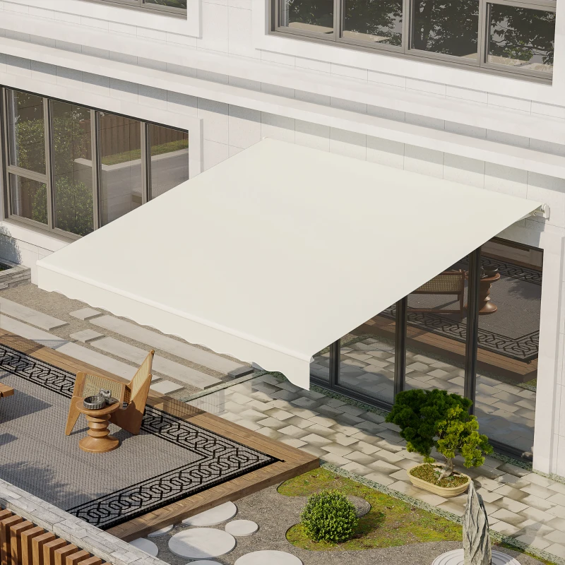 Outsunny 12' x 10' Electric Awning, Retractable Awning, UV Protection Sun Shade Shelter with Remote Controller and Manual Crank Handle for Deck, Balcony, Yard, Cream White(m-2)