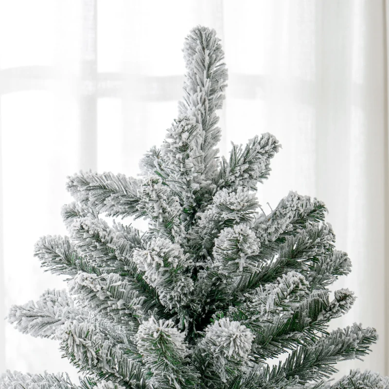HOMCOM 6 Foot Artificial Flocked Christmas Tree with Snow, Metal Stand, Hinged Xmas Tree for Home Office Holiday