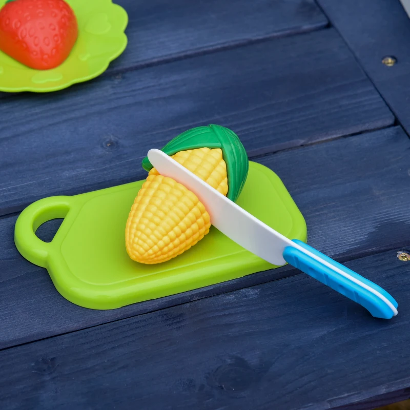 Outsunny Sand & Water Table with Sandbox, Outdoor  with Kitchen Toys, Kids Picnic Table and Bench Set Water Circulation Faucet and Vegetable Accessories