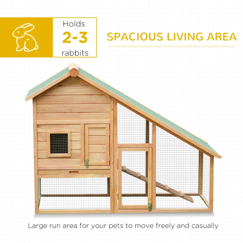 PawHut 62x26x47 Inches Rabbit Hutch Chicken Coop Wooden Poultry Hen House Small Animal Pet Cage with Outdoor Run and Ramp