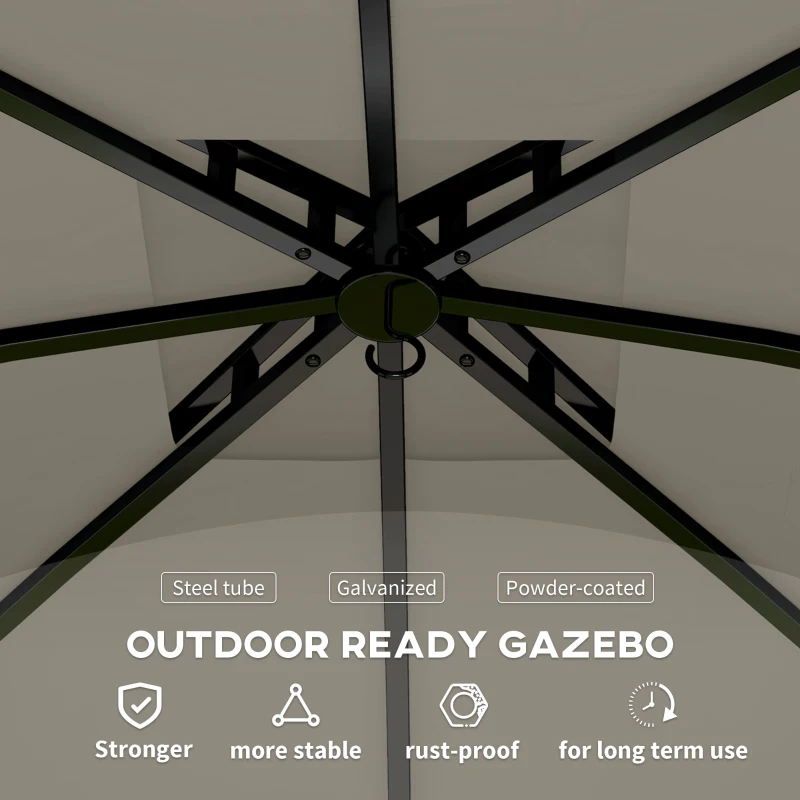 Outsunny 11' x 11' Outdoor Gazebo, Double Roof Patio Gazebo with Curtains, Church Windows, Galvanized Steel Frame, Light Gray