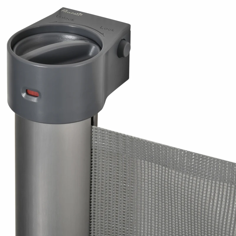 PawHut Retractable Pet Gate, Adjustable Safety Mesh Dog Gate, Extends to 55" for Narrow or Wide Doorways, Hallways, Stairs, Grey