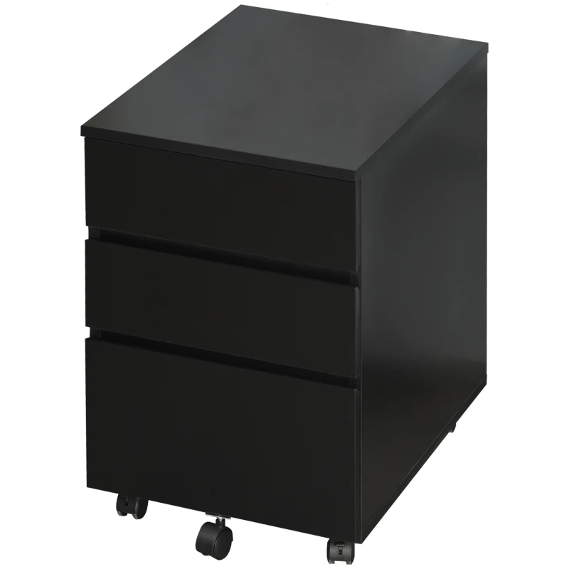 HOMCOM 3 Drawer Storage Cabinet, Mobile Desk Cabinet Under Desk with Wheels, Printer Stand for Home Office, Black