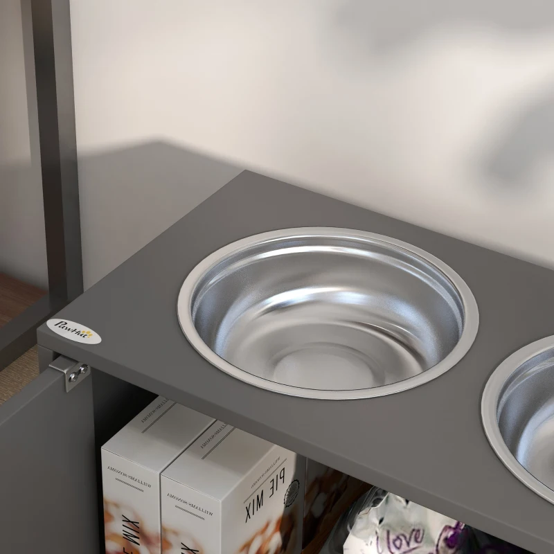 PawHut Elevated Dog Bowls with Storage Cabinet Containing Large 44L Capacity, Gray