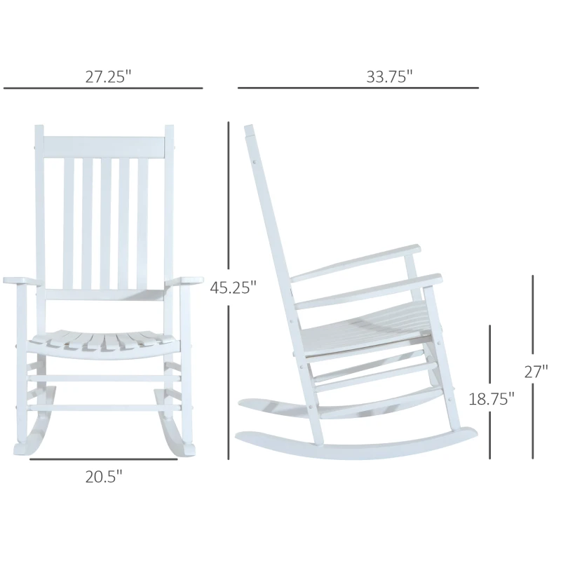 Outsunny Outdoor Rocking Chair, Patio Wooden Rocking Chair with Smooth Armrests, High Back for Garden, Balcony, Porch, Supports Up to 352 lbs, White