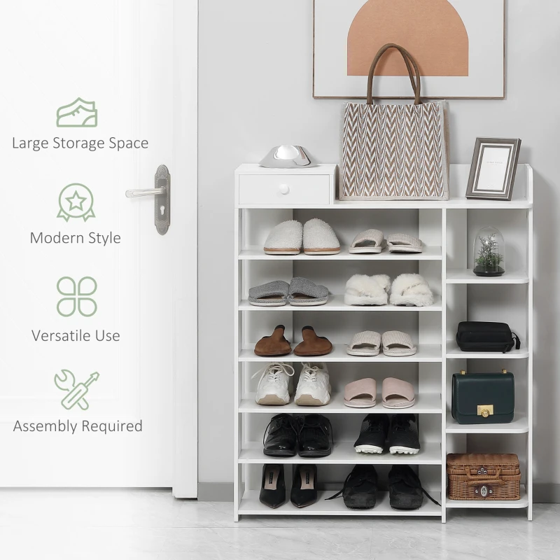 HOMCOM Shoe Rack Storage Shoe Organizer with Drawer, Boot Rack, for Entryway Closet Hallway, 35.4"x11"x41.7", White