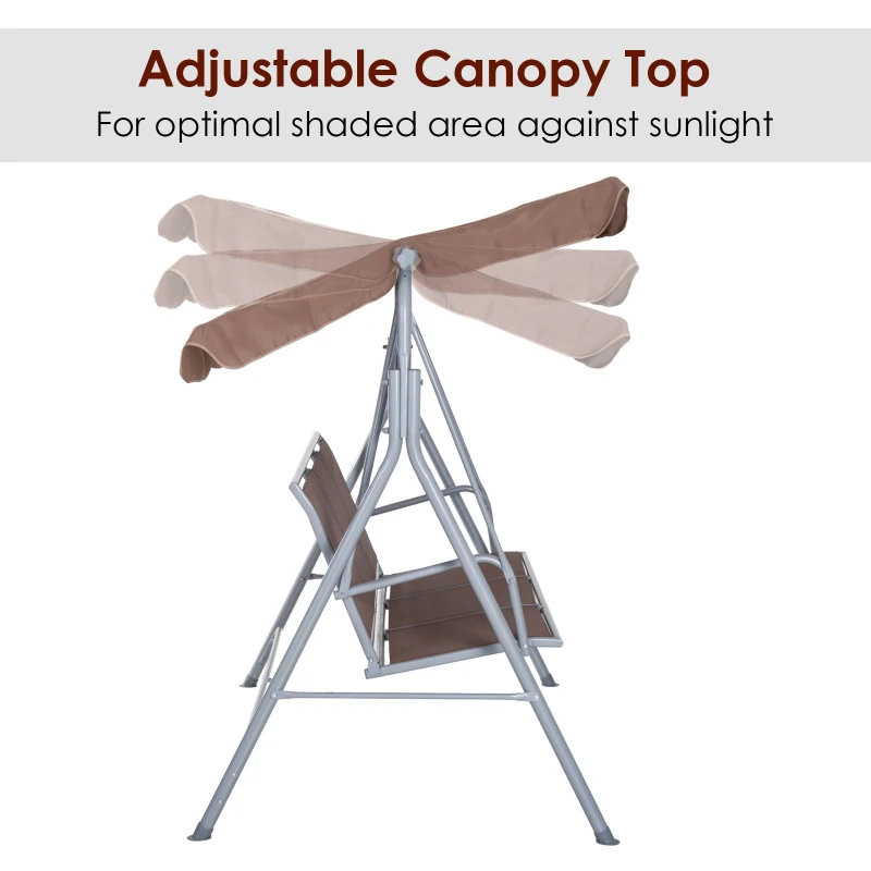 Outsunny 3-Seater Patio Swing, Outdoor Swing Chair, A Frame Porch Swing with Canopy Garden Hammock Glider Bed, Brown