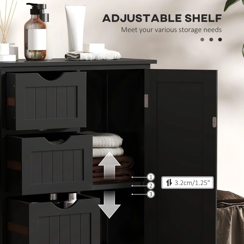 kleankin Bathroom Storage Cabinet, Floor Cabinet with Adjustable Shelf and 4 Drawers, Side Cabinet for Washroom, Black