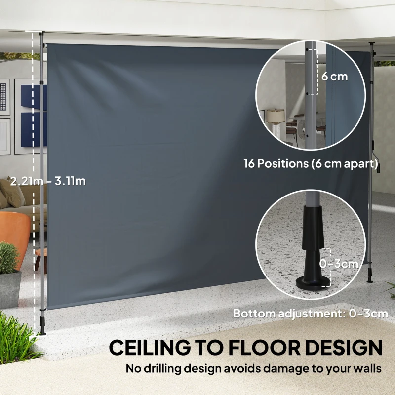 Outsunny 13' x 10' Manual Retractable Patio Awning, Outdoor Privacy Screen with UPF30+ & Water-Resistant Fabric, Dark Grey