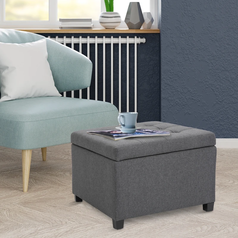 HOMCOM Round Storage Ottoman Bench, Button Tufted Ottoman with Flip Top for Living Room, Entryway and Bedroom, Gray