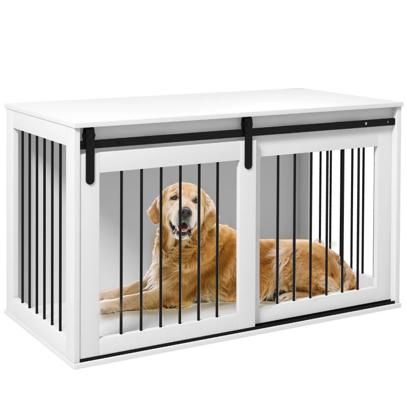 PawHut 46.5" Dog Crate Furniture, Dog Crate End Side Table for Extra Large Dogs, White