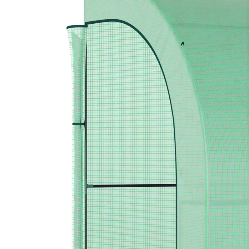 Outsunny Walk-in Wall Lean-to Greenhouse, 10' x 5' x 7' Outdoor Gardening Green House with PE Cover, Windows, Shelves and 2 Zipper Doors, Green