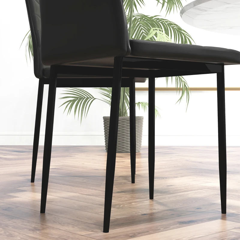 HOMCOM High Back Dining Chairs, Modern Upholstered PU Leather Accent Chairs with Metal Legs for Kitchen, Set of 6, Black