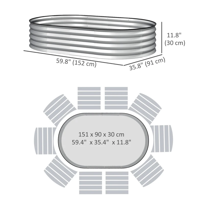 Outsunny 5' x 3' x 1' Large Outdoor Planter Box, Galvanized Raised Garden Bed with Metal Plant Stake, Silver