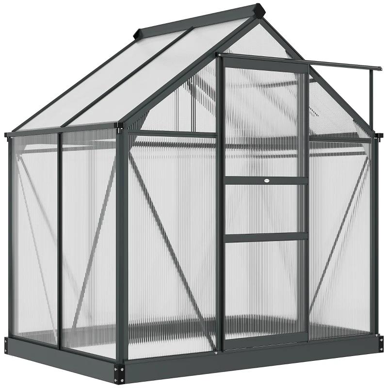 Outsunny Greenhouse Garden, Green House, Outdoor Greenhouse Kit, PC Board with Sliding Door, 6.2' x 4.3' x 6.6', Grey