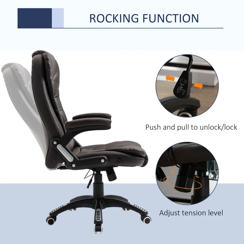 Vinsetto Executive Office Chair High Back PU Leather Computer Chair, with Swivel Wheels, Arm, Adjustable Height, Brown