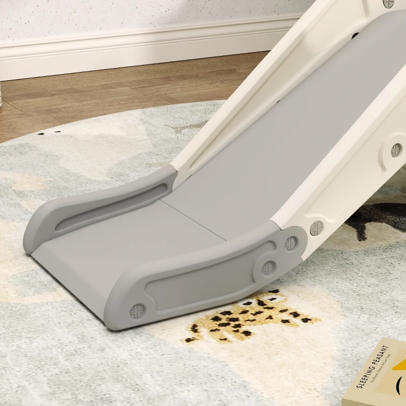 Qaba 3 in 1 Toddler Slide, Foldable Kids Slide with Basketball Hoop, Climber, Anti-Slide Step for Ages 2-5, Cream White
